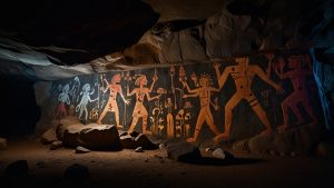 Pinturas rupestres de los indígenas, una expresión visual de su conexión con la tierra, los animales y los espíritus, transmitiendo historias, creencias y rituales ancestrales que han perdurado a lo largo de los siglos.