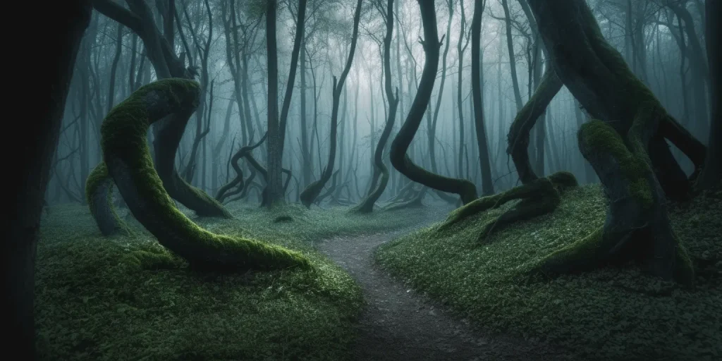 Bosque Hoia‑Baciu, Rumanía: senderos entre troncos retorcidos donde las brújulas se vuelven locas y el tiempo parece desvanecerse.