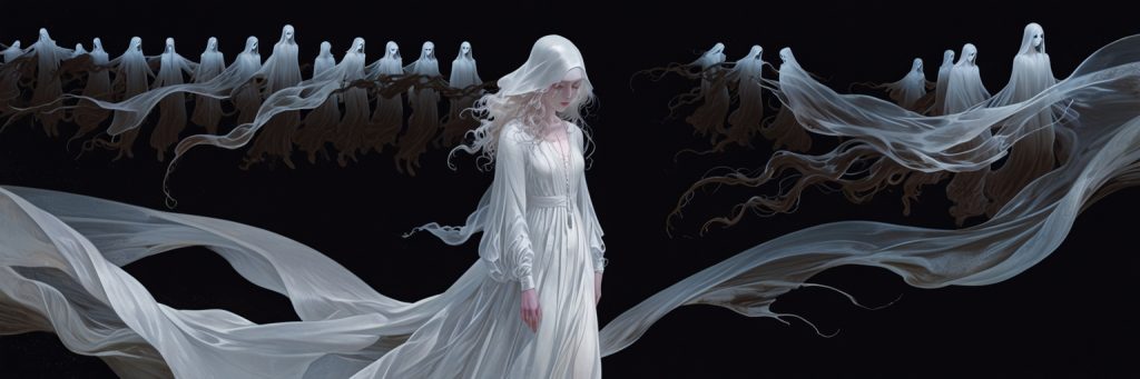 Una figura espectral vestida de blanco aparece en caminos solitarios y ruinas antiguas. Entre lamento y misterio, su leyenda mezcla amor, traición y tragedia. ¿Fantasma o advertencia eterna?