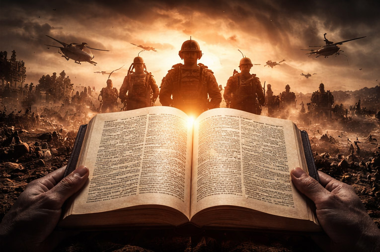 Entre soldados y campos de batalla, los textos sagrados continúan influyendo en la forma en que algunos interpretan los conflictos contemporáneos, mezclando fe, política y guerra.