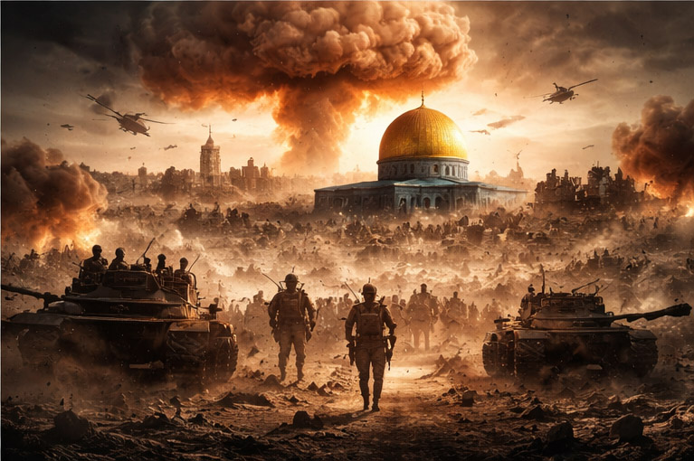 Tanques, misiles y ciudades sagradas: cuando la tecnología militar del siglo XXI se superpone a territorios cargados de historia religiosa, el imaginario del Armagedón vuelve a despertar.