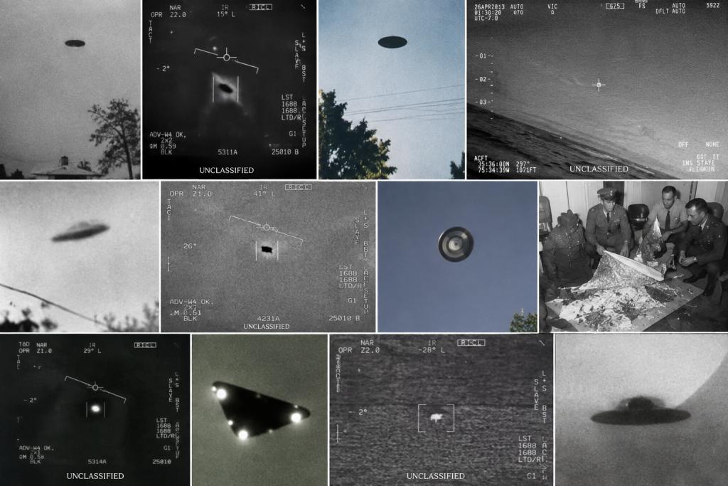 Imágenes de archivo y registros desclasificados relacionados con avistamientos de fenómenos aéreos no identificados (UAP/OVNI), que muestran distintas observaciones captadas mediante cámaras y sensores militares a lo largo de las últimas décadas. La documentación forma parte del creciente archivo público de casos investigados por las autoridades estadounidenses.