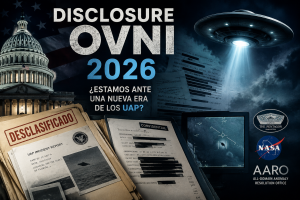 Ilustración del Disclosure OVNI de 2026 y la apertura de archivos sobre fenómenos UAP en Estados Unidos