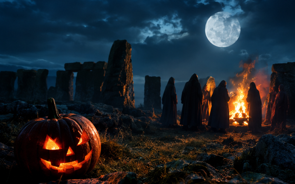 Ritual de sombras en la noche de Halloweeen.
