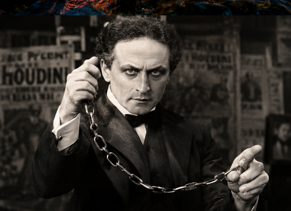 Harry Houdini (1874-1926). El célebre ilusionista murió el 31 de octubre de 1926, dejando atrás un desafío que ni siquiera la muerte consiguió resolver: demostrar que era posible comunicarse con el más allá. Su esposa, Bess Houdini, organizó sesiones espiritistas durante diez años esperando recibir el mensaje secreto que ambos habían acordado. La última tentativa tuvo lugar en Halloween de 1936. Nunca llegó la respuesta.